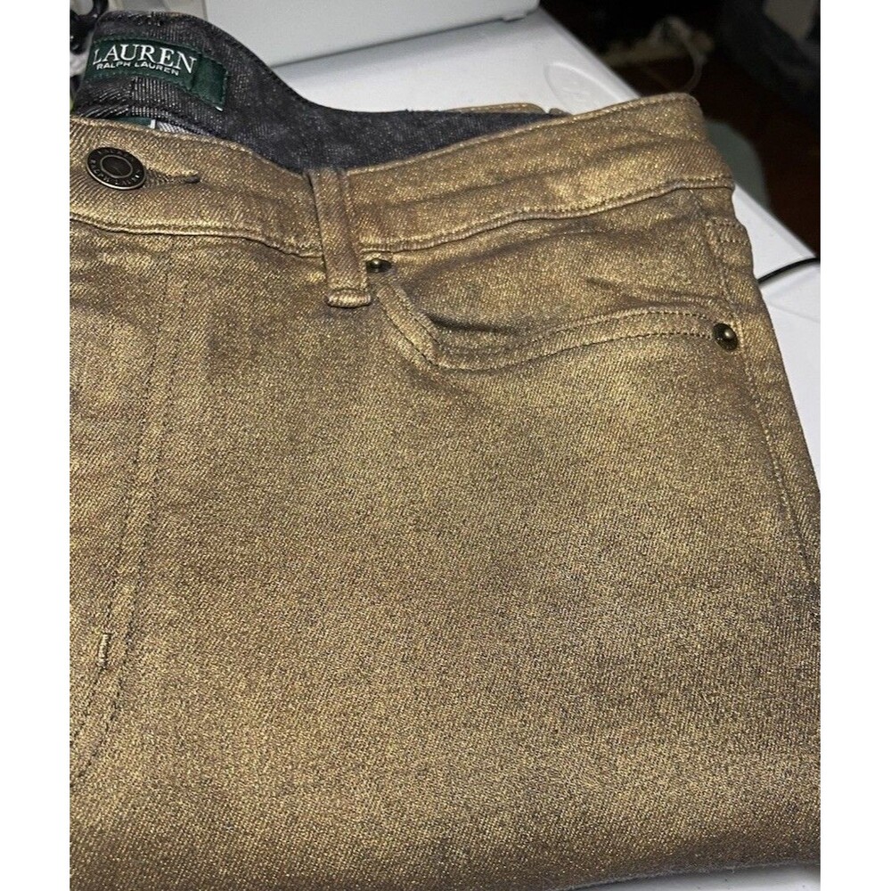 Ralph Lauren Gold Metallic High Rise Skinny Ankle Jean 5 Pocket Ladies 10
